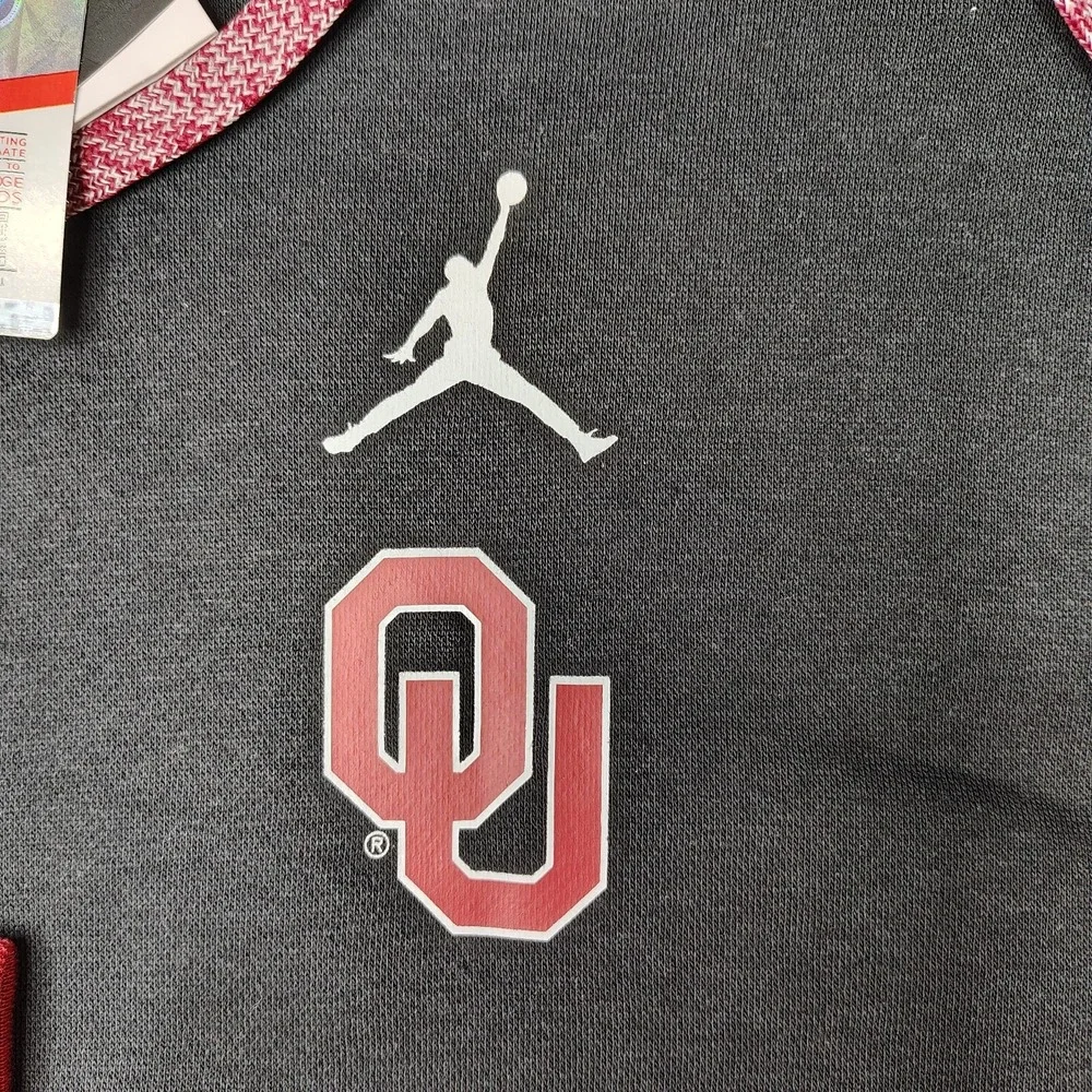 Jordan Oklahoma Sooners Hoodie Mens S Black Red Colorblock Pullover Fleece Logo
